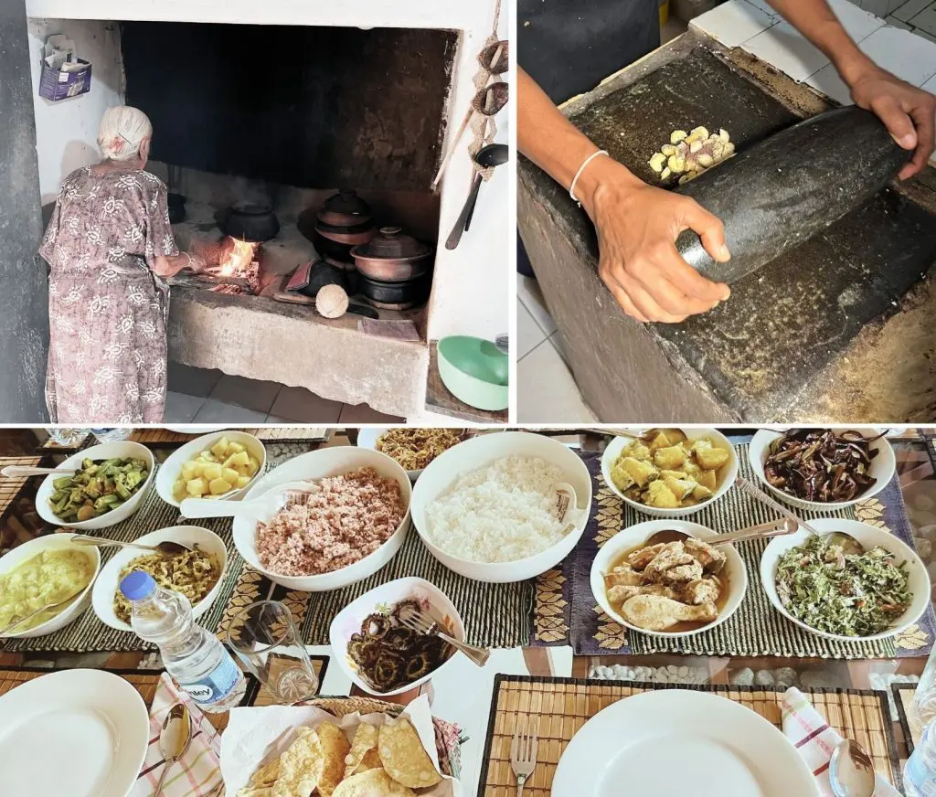 Cooking is traditionally done over an open fire. Shishanti and her mother conjure up lunch with us.