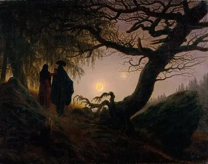 Caspar David Friedrich, Man and Woman Contemplating the Moon, around 1824, Oil on Canvas, 34 x 44 cm, National Gallery, Staatliche Museen zu Berlin / Photographer: Jörg P. Anders