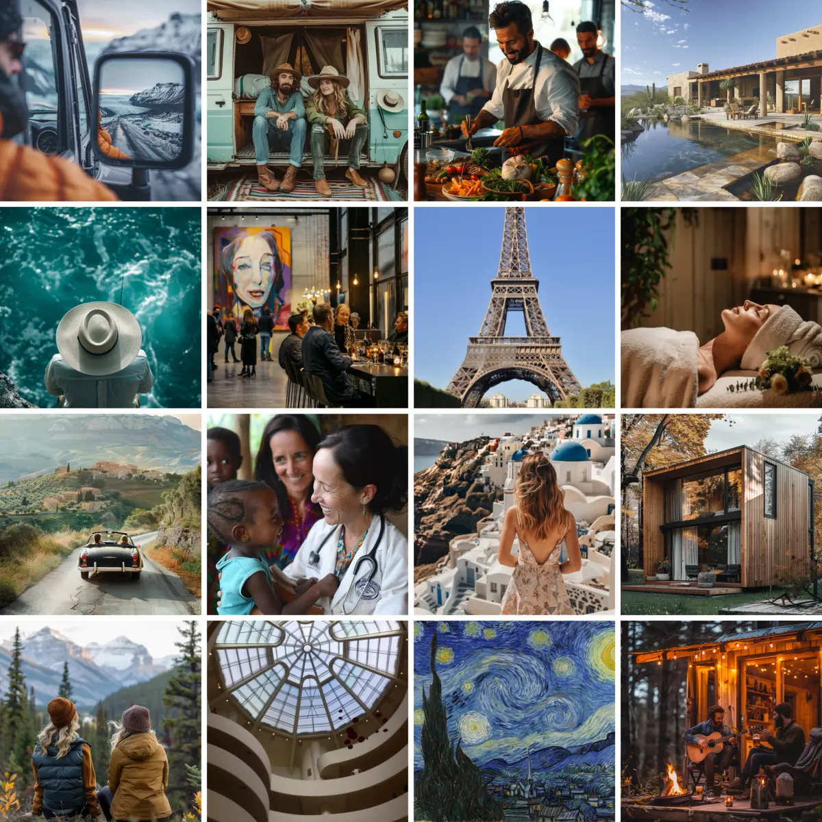 A collage of AVVY community moments — travel, culture, food and shared experiences.